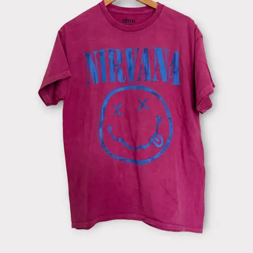 Nirvana Band Tee Pink/Blue Graphic T-Shirt L NWOT