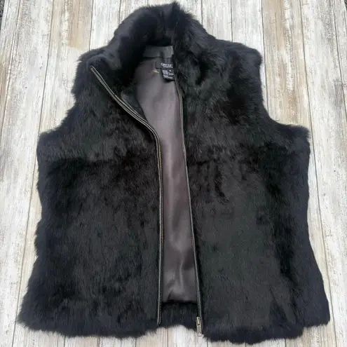 Karen Kane Natural Fur Vest Sz M Black Full Zip