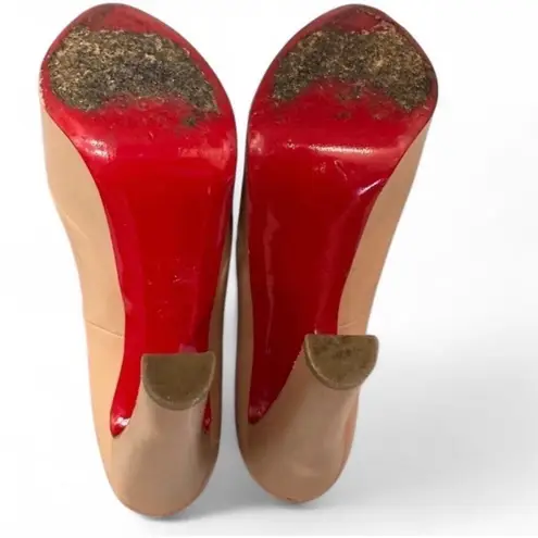Christian Louboutin  Peep Toe Platform Heels Nude Leather Stiletto Size 37.5