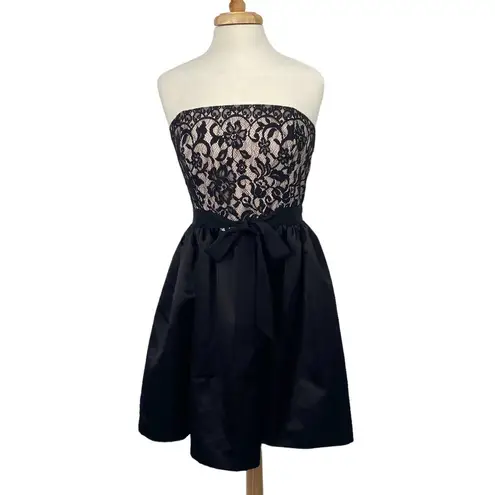 Shoshanna Lace Satin Fit & Flare Mini Dress Strapless Black Ivory Womens 10