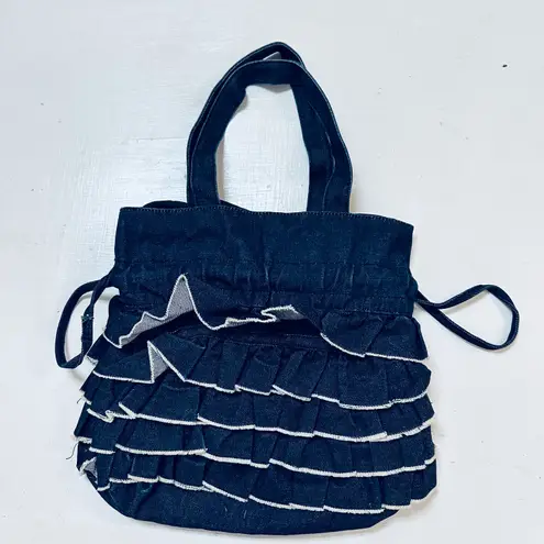 Navy Blue Vintage Ruffle Tote Bag Cute Girly Coquette Purse