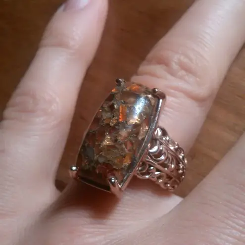 Matrix Fire Opal 14K Rose Gold Over Copper Solitaire Ring (Size 6)