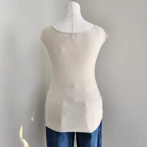 90s Rafaella Cream Silk Blend Knit Cap Sleeve Twist Front Minimalist Top M Size M