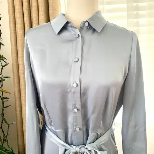 Amour Vert Joyce Satin Belted Shirt Dress in Horizon Light Blue