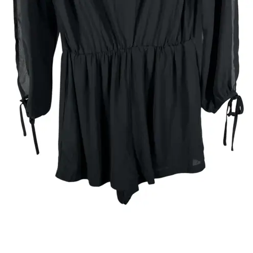 Lumiere Anthropologie Romper Womens M Black Sheer Long Sleeve Drape Neck Stretch Size M