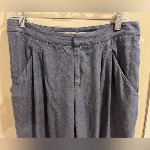 Rachel Roy Size 4 Blue Linen Blend High Waist Straight Leg Pants