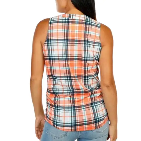 New York Laundry Womens Size Small Sleeveless Plaid Henley Top Orange