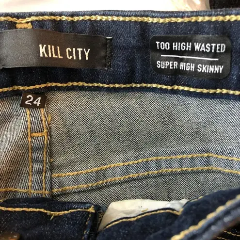Kill City Womens Too High Wasted Super High Skinny Jeans Dark Wash Size 24 Blue