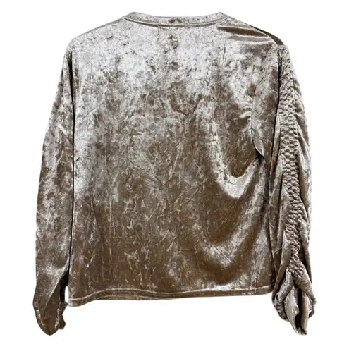 MELLODAY Crushed Velvet Top Womens S Taupe Long Sleeve Ruched Whimsigoth Soft