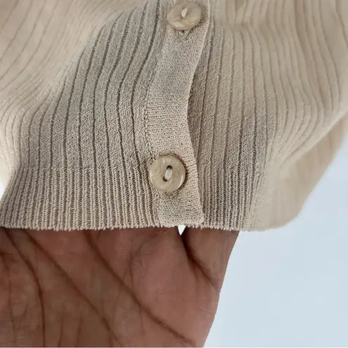 DKLA Beige Stretch Knit Ribbed Long Sleeve V