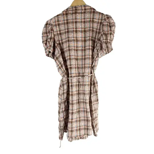 Christy Dawn Alyssa Seersucker Cottagecore Mini Dress Redwood Plaid Large
