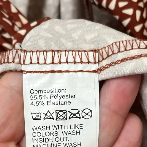 Women’s Red Brown Geometric Print Short Sleeve Tie Wrap Blouse Size Small