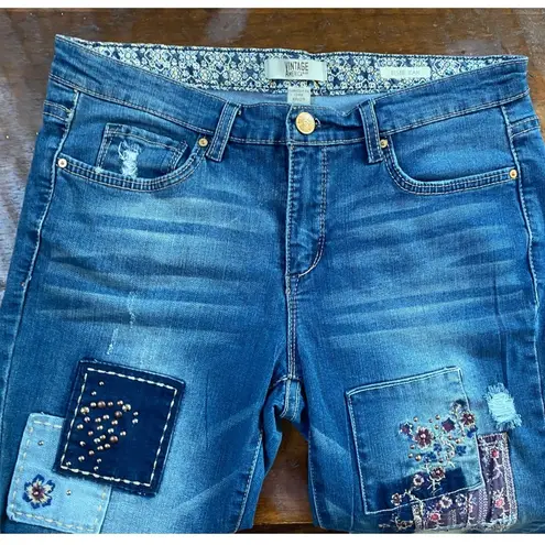 Vintage America Bestie Jean Patchwork Cropped Jeans 6R/28 Blue Size 6
