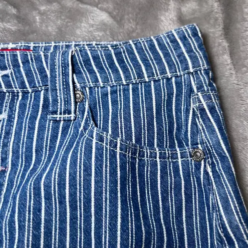 Dickies Girls Button Fly Mini Skirt Womens 1/25 Blue White Striped Denim Y2K