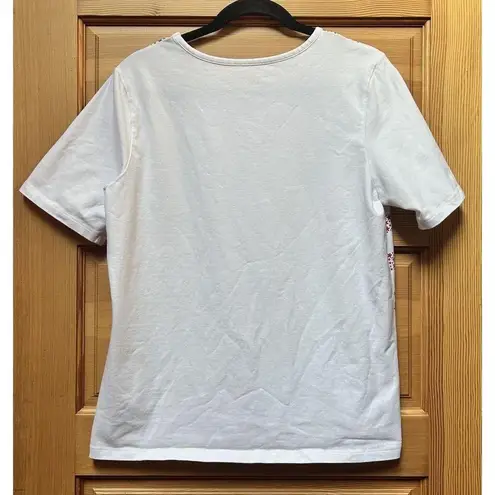 Denim & Co D & Co () Med Red White Patriotic USA Star Stripes Top Tee Shirt