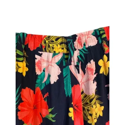 Soft Surroundings Navy Blue Multi Color Floral Tropical Pants Women Sz PS