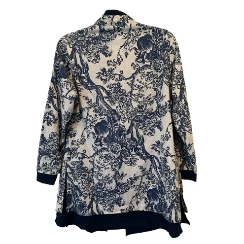 Soft Surroundings  COTTON/LINEN BLEND MANDARIN COLLAR KIMONO TUNIC NAVY Medium