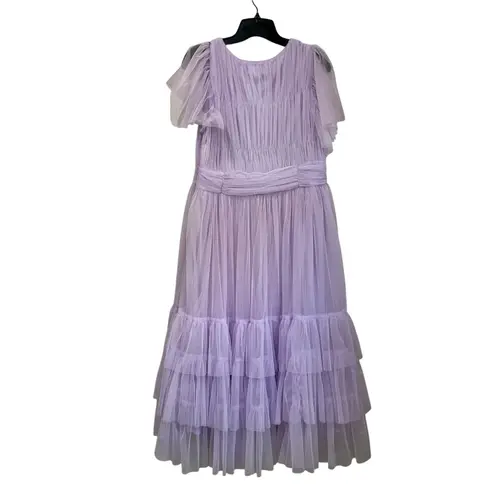 Showpo Jiraye Midi Dress Flutter Sleeve Tulle Plunge Lilac Sz 12 NWT Purple