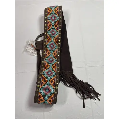 Tasha Polizzi Desert Belt Handmade Wide Seed Bead Chocolate Brown Suede‎
