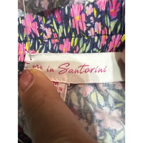 Meet Me in Santorini Floral Ruffle Trim Top Long Sleeve Medium Pink