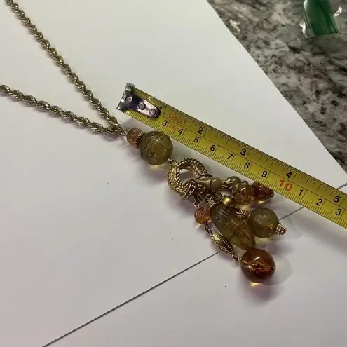 Bijoux Signed Gold Tone Necklace Chain Crystal Beads Bead Tassel Dangle