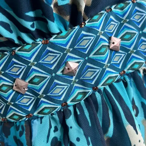 Robbie Bee Multi Animal Print Sleeveless Maxi Dress Teal Strap Dress 12