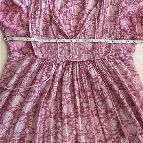 Dolma Boho Midi Dress Floral Tassels Size Small Pink