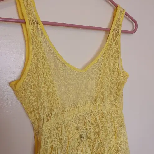 Vanity Size Small S Sheer Bright Yellow Swimsuit Cover Up Top Colorful Summer