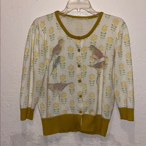 Vintage Bird and Flower Cardigan Sweater Size M