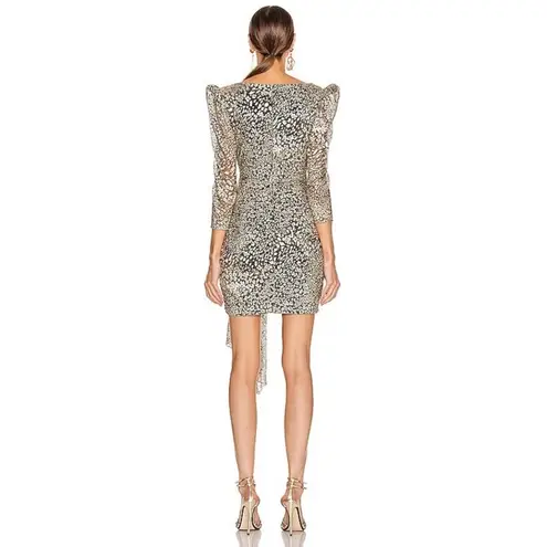 PATBO Gold Metallic lurex mesh fabric Leopard Drape Mini Dress sz 4 Black