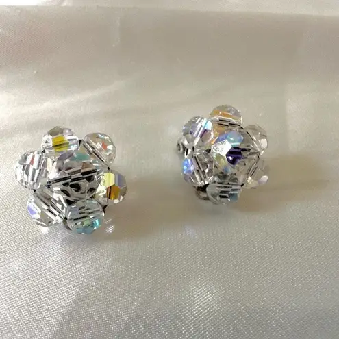 Vintage Aurora Borealis cluster crystal clip on earrings
