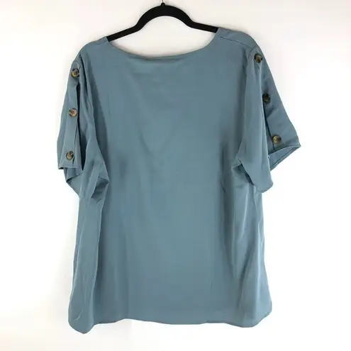 Bloomchic Plain Round Neck Button Detail Blouse Stone Blue 14-16