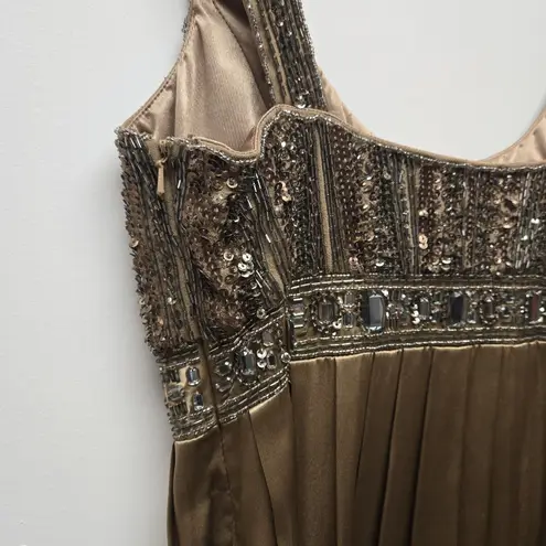 Sue Wong Dress Womens 4 Brown Silk Sleeveless Sequin Bead Nocturne Cocktail Deco