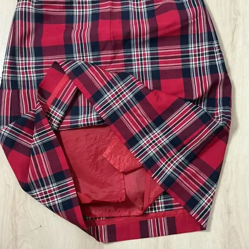 Pendleton Plaid Wool Skirt Size 10 Red Navy White Pleated Midi Preppy