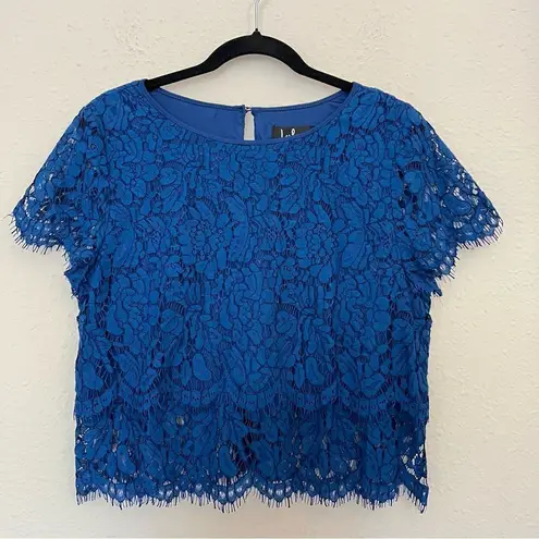 Lulus Heartbeats Blue Eyelash Trim Tiered Lace Blouse Crop Top ONLY Size XL