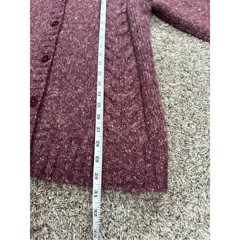 L.L. Bean Vintage Wool Blend Chunky Cable Knit Cardigan Sweater Women’s XL Red Purple