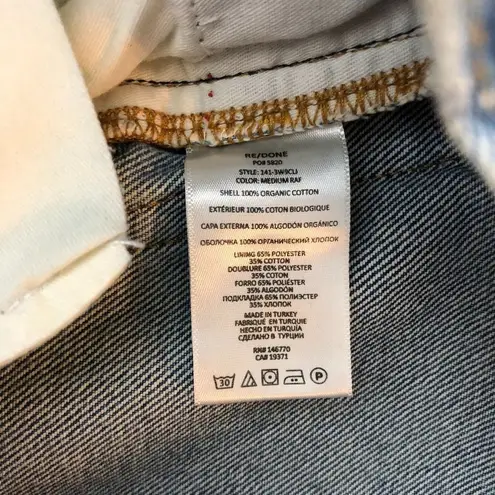 RE/DONE 90s Crop Low Slung Jeans Denim Button Fly Distress Straight Blue 25 NWT