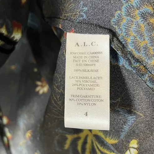 ALC Frank A.L.C. Noemi Silk Floral Top With Lace Inset Panel Sz 4