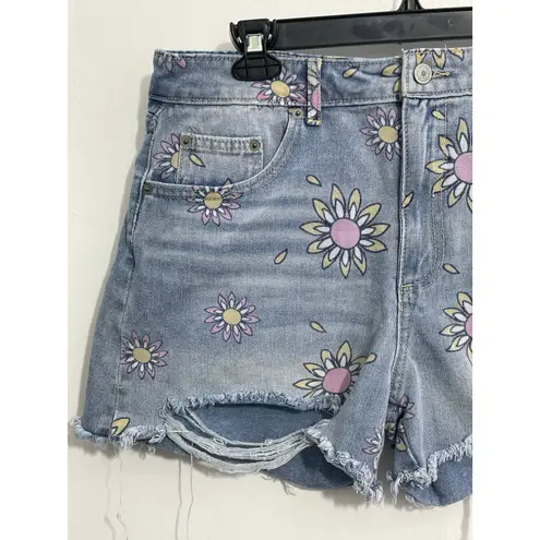 No Boundaries  Cut Off Jean Shorts Size 13 High Rise Funky Flowers Distressed