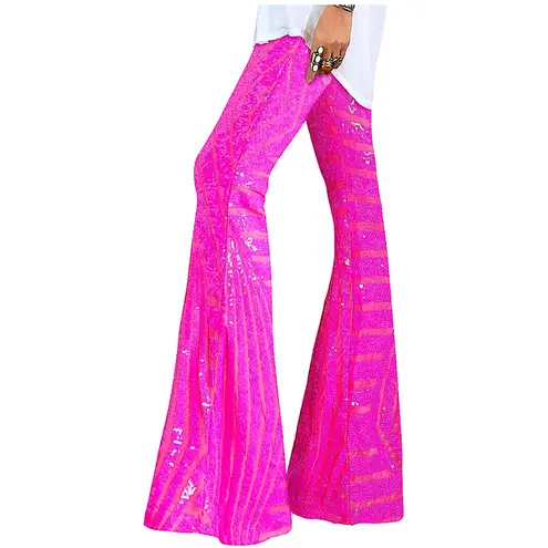 NWOT Women’s Sequin High Waisted Flare Pants Sparkly Wide Leg