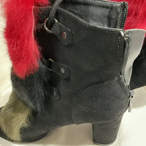 Cape Robbin Woman’s Cape Robin Tia Open Toe Black Suede 3 Inch Heel With Front Fur Size 6