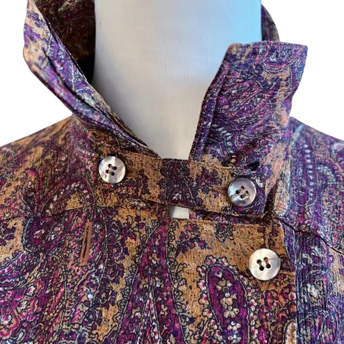 Vintage Escada Silk Blouse Margaretha Ley Top Paisley Print Size 38 Button Front Purple