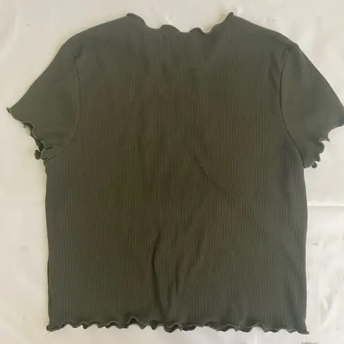 Heart & Hips Olive Green Ribbed Crop Top with Lettuce Edge