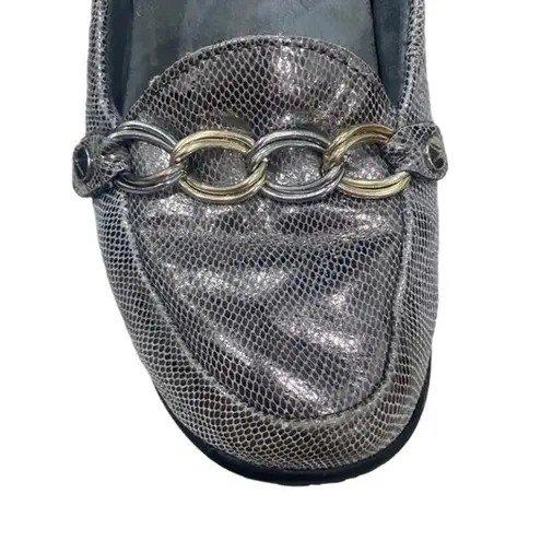 Vionic  Alda Metallic‎ Lizard Pewter Leather Chained Toe Loafer Flat Size 7