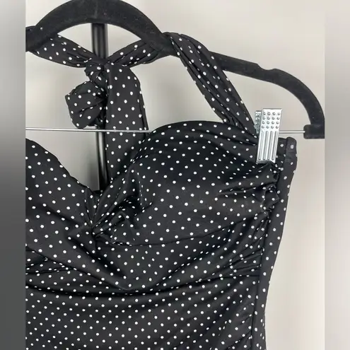 MiracleSuit  Black White Polka Dot Retro Ruched Side Seams Tankini Swimsuit Top