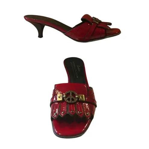 Donald Pliner Red Patent Leather Slide Shoe New Rhinestone Peace Sign NWT $275 Size 6