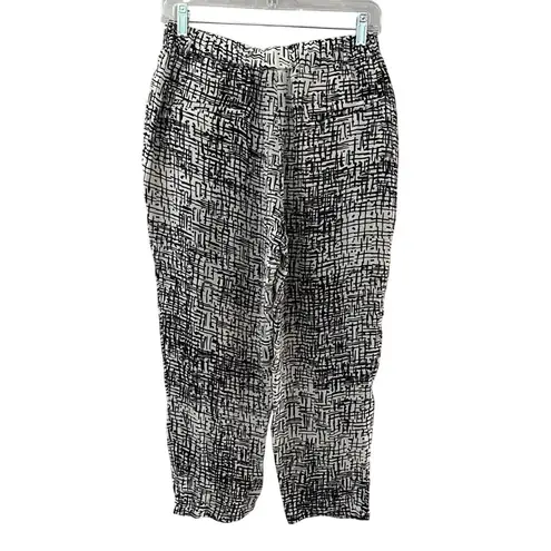 Nili Lotan Silk Pleated Pull On Cropped Pants Black /White Size Medium
