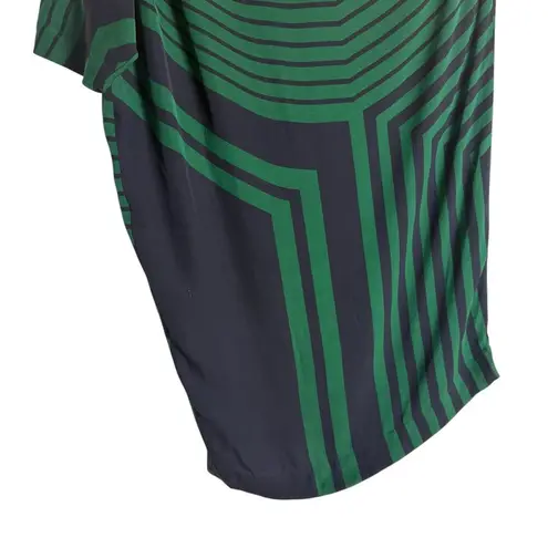 Stella McCartney Navy Green Striped One Shoulder Silk Shift Mini Dress Medium