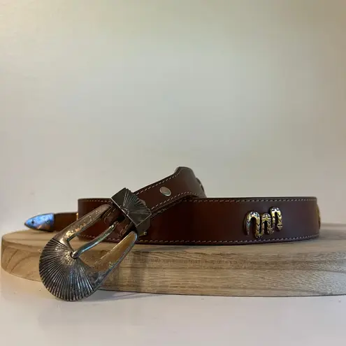 Leegin 1990 USA Brown Genuine Leather Animal Studded Western Belt Size Small