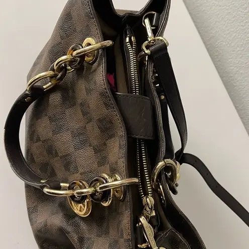 Michael Kors EUC  Checkerboard Triple Entry Satchel Crossbody Tortoise accents - Image 3